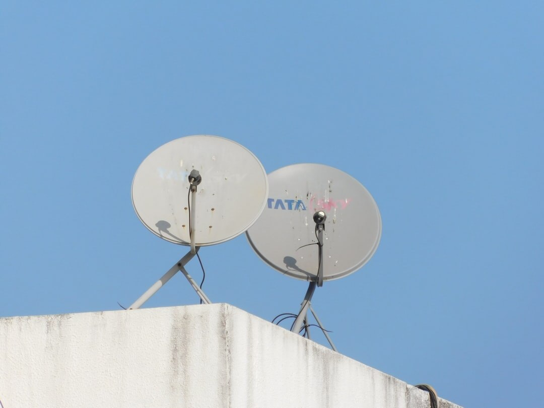 Satellite dishes at a television broadcast uplink facility