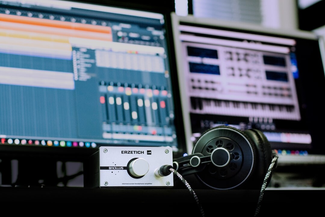Professional video editing suite with multiple monitors